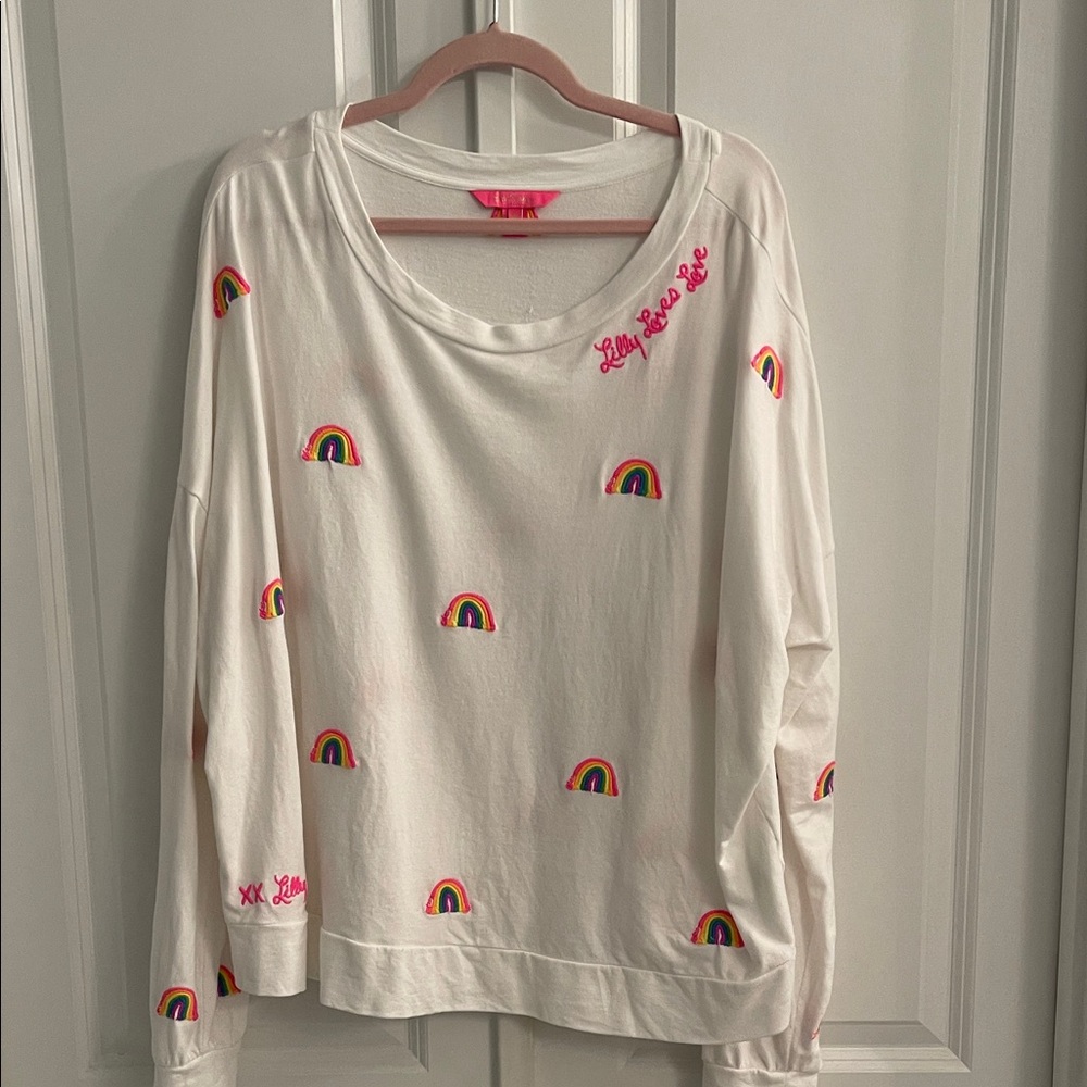 Lilly Pulitzer Sweatshirt White Top with Rainbow Accents